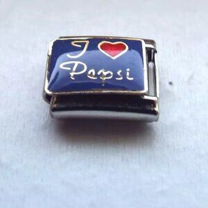I heart Pepsi on blue enamel 9mm stainless steel Italian charm bracelet link new